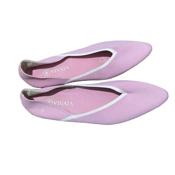 VIVAIA Pink Sustainable Eco Friendly V Shaped Pointed Toe Vienna Flats - Picture 2 of 10